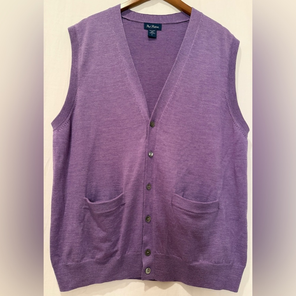 Paul Fredrick Men’s 100% Merino Wool Vest Button Front - Light Purple - XL